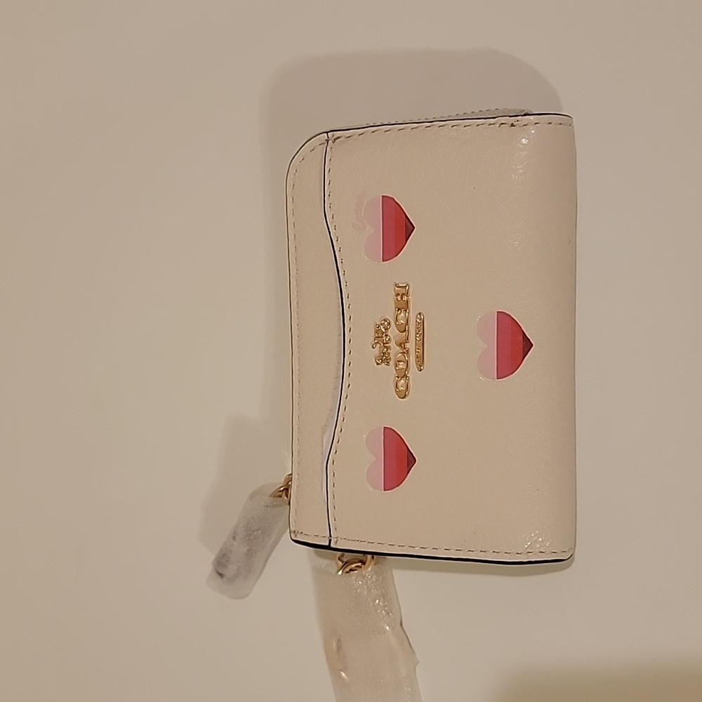 Coach heart motif zip coin and card case
